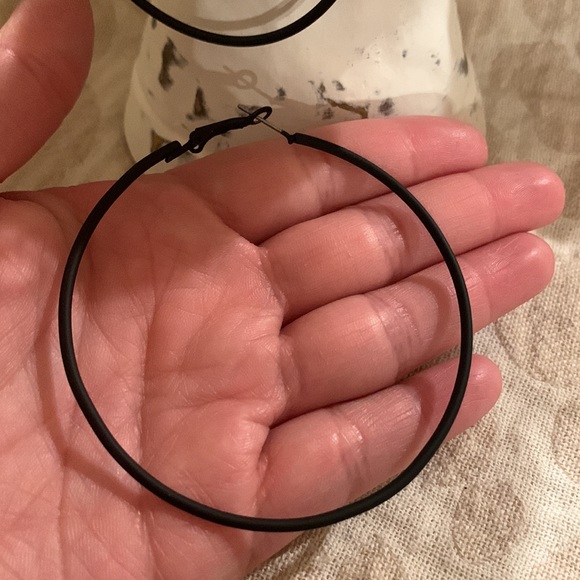 Black Hoop Earrings - Picture 2 of 3